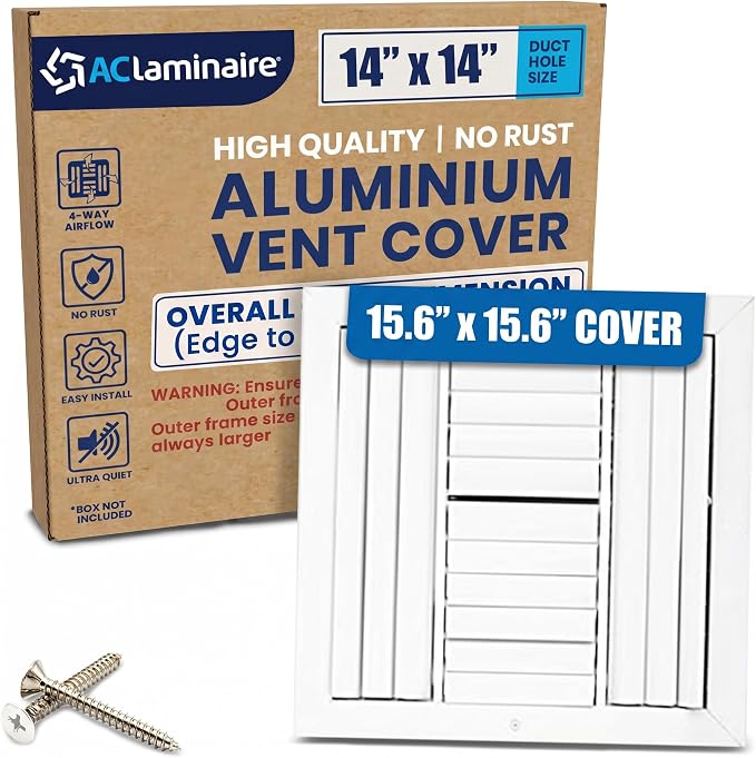 14x14 Aluminum 4-Way Air Flow Vent Cover Wall Ceiling Register Multi-Shutter by ACLAMINAIRE