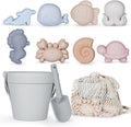 MarcZero 11Pcs Silicone Beach Toys Set - Travel Friendly With Bucket, Shovel, 8 Sand Molds, Bag - Modern Baby Sand Toys for Toddlers, Kids (Gray)