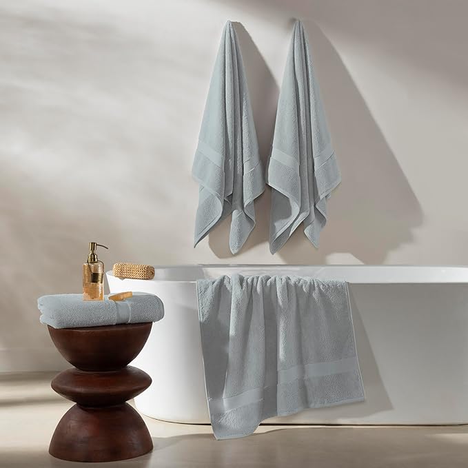 TOWELTIQUE- Organic Cotton Luxury Bath Towels Pack of 4 GOTS & Oeko- TEX Certified | Premium Soft, Absorbent & Quick-Drying Towels for Bathroom, Gym, Spa & Hotel Use – Light Gray