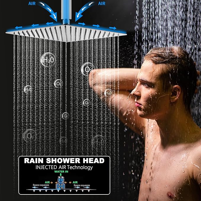 Shower System Brushed Nickel Shower Faucet Set 12 Inch Ceiling Mounted Full Body Shower System with Body Jets, Handheld Spray, Digital Temperature Display Shower Valve