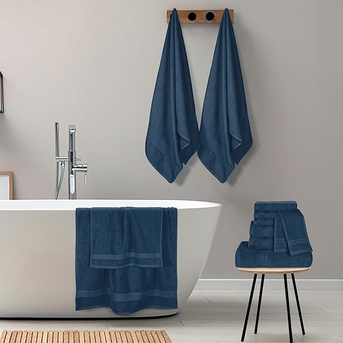 GLAMBURG Ultra Soft 24-Piece Towel Set - 100% Pure Ringspun Cotton, Contains 8 Oversized Bath Towels 27x54, 8 Hand Towels 16x28, 8 Wash Cloths 13x13- Ideal for Everyday use, Hotel & Spa- Mineral Blue