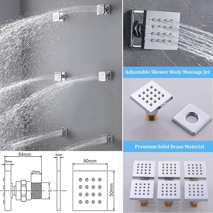Triple Shower Head Shower System Chrome Full Body Shower System with Digital Display Shower Valve, 12"+8"+8" Three Top Shower Heads,Handheld Shower and Body Jets