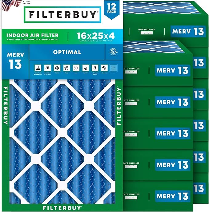 Filterbuy 16x25x4 Air Filter MERV 13 Optimal Smoke & Allergy Defense, by Filterbuy