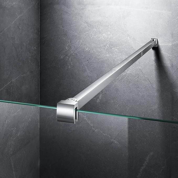 Frameless Shower Door Support Bar, Stainless Steel Wall-to-Glass Support Arm to Fixed Shower Glass Panel, for 1/4"-3/8" (6-10 mm) Door, 180° Pivot & Stow-Flat Mode (Chrome, 35.4-inch(900mm))