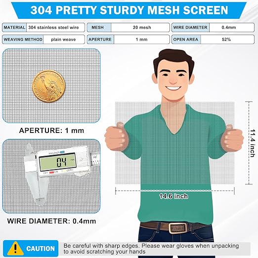 Valchoose 1 Piece Woven 304 Stainless Steel Mesh 14.6" X11.4", Hard & Never - Image 4