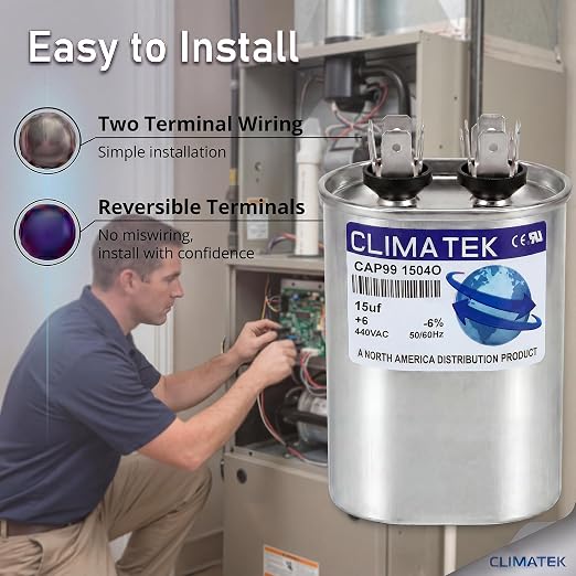 ClimaTek 15 MFD 370/440 Volt VAC Run Oval Capacitor CAP99-1504O - Image 3