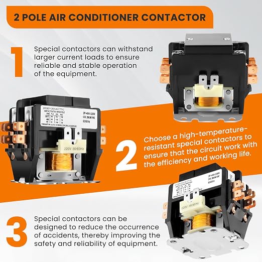 2 Pole Air Conditioner Contactor 40 Amp 220V Coil, AC Definite Purpose Contactor - Image 4