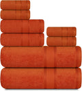 Casa Lino Bath Towel Set of 8 (2 Bath Towels, 4 Wash Cloths & 2 Hand Towels for Bathroom) - 100% Cotton - Highly Absorbent & Quick Dry - Guest Room Essentials for Bathroom Set - (Coral Orange)