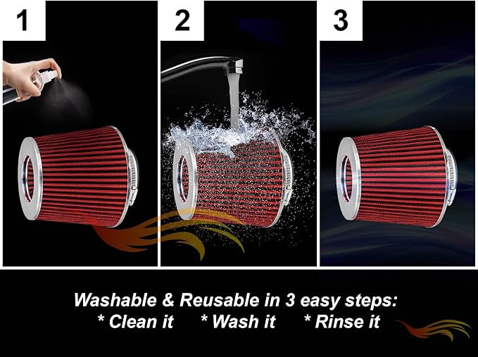 RED 3.5" 89 mm Inlet Cold Air INTAKE Cone Replacement Performance Washable - Image 5
