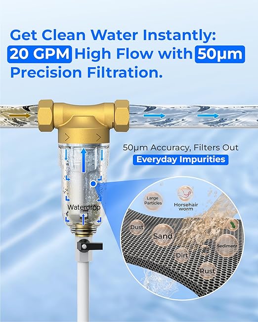 Waterdrop Spin Down Sediment Filter, Backwash Whole House Water Filter System - Image 4