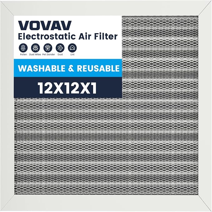 12x12x1 Air Filter-MERV 8, Washable & Reusable Electrostatic Air Filter by VOVAV