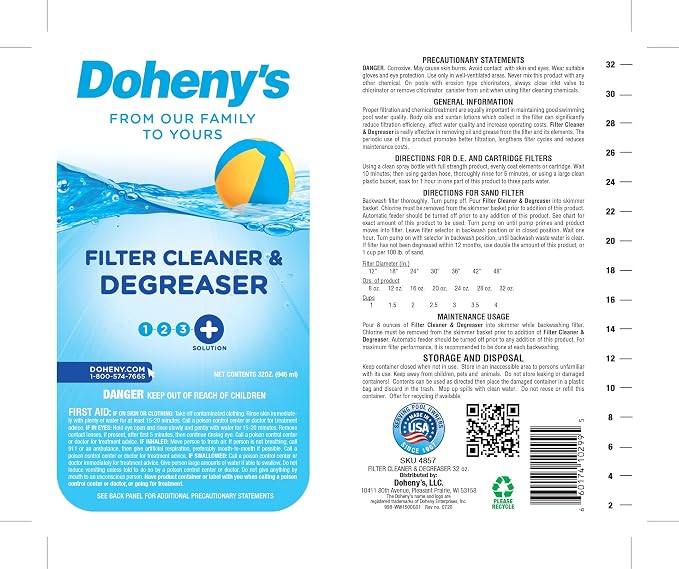 Doheny's Pool Filter Cleaner Degreaser | 100% Professional-Grade | Prevents - Image 3