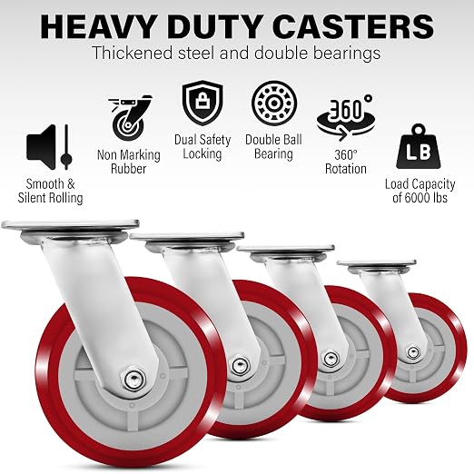 6 Inch Heavy Duty Casters Set of 4, Scratch Resistant & 360 Degree Rotatable - Image 3