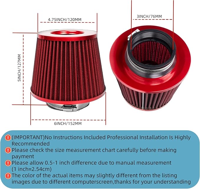 Universal Clamp-On Air Intake Filter, High Performance, Washable Filter - Image 2