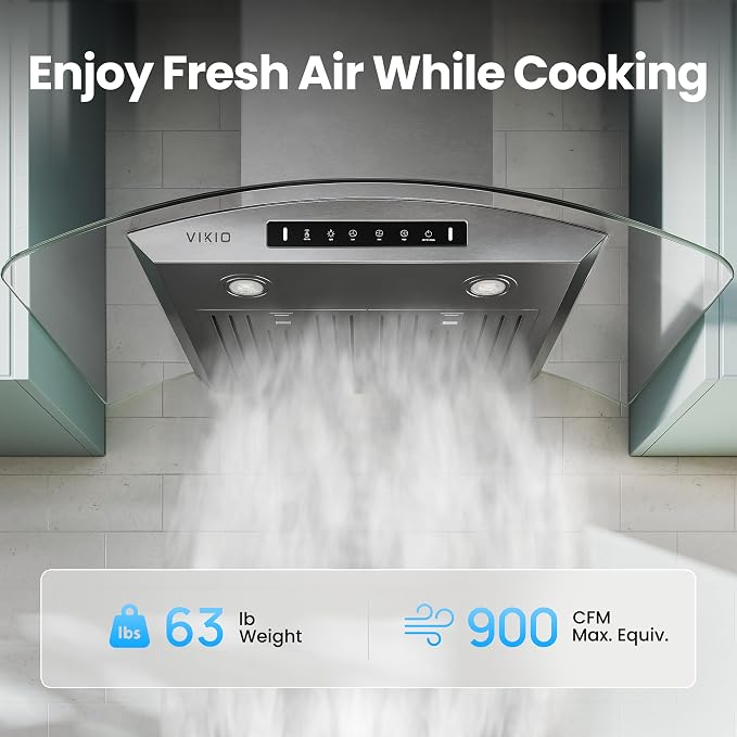 36" Wall Mount Range Hood Tempered Glass 900 CFM, Kitchen Chimney Vent - Image 2