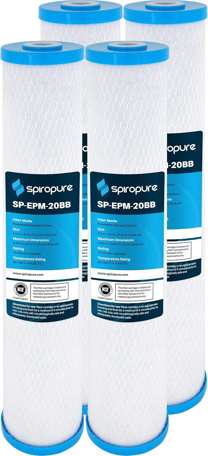 SpiroPure 10 Micron Carbon Block Filter EPM-20BB 155783-43 CB-45-2010 4Pack by SpiroPure