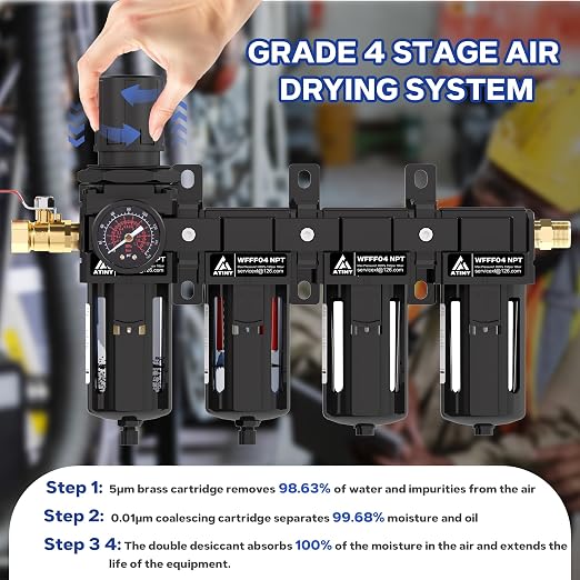 1/2 Inch NPT 4 Stage Air Drying System, Brass Filter&Coalescing Filter - Image 4