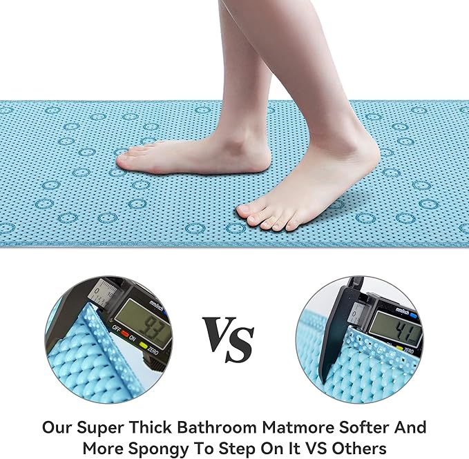 Double Layer Foam Non Slip Bathtub Mat 37x17in, More Comfortable and Thicker Tub Mat Than Ordinary Foam Shower Mat, Bath Mat for Tub with Suction for Comfort and Safety (Blue, 36'' x 17'')