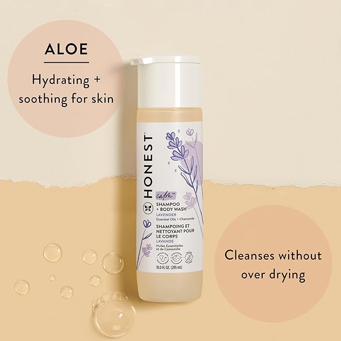 The Honest Company 2-in-1 Cleansing Shampoo Body Wash Gentle for Baby Naturally Derived Tear-free Hypoallergenic Lavender Calm 18 fl oz