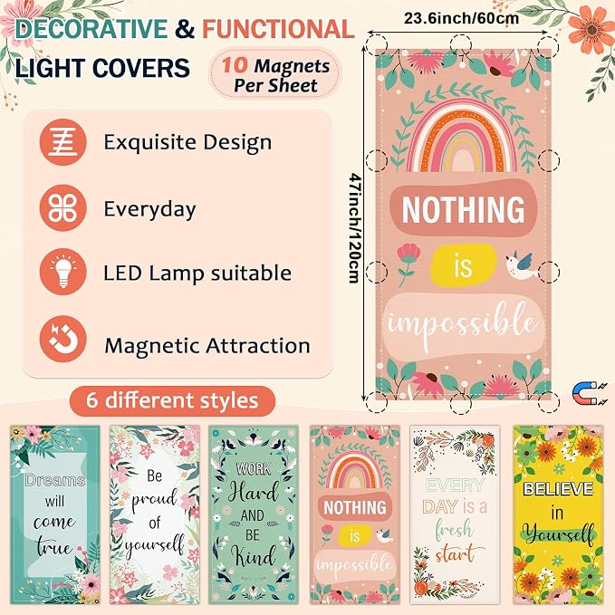 QOUBAI 6PCS Fluorescent Light Covers, 4x2 Feet Magnetic Light Cover Fluorescent - Image 2