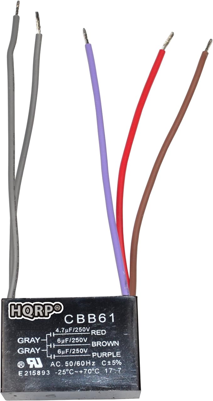 HQRP 2-Pack Ceiling Fan Capacitor CBB61 4.7uf+6uf+6uf 5-Wire UL Listed - Image 3