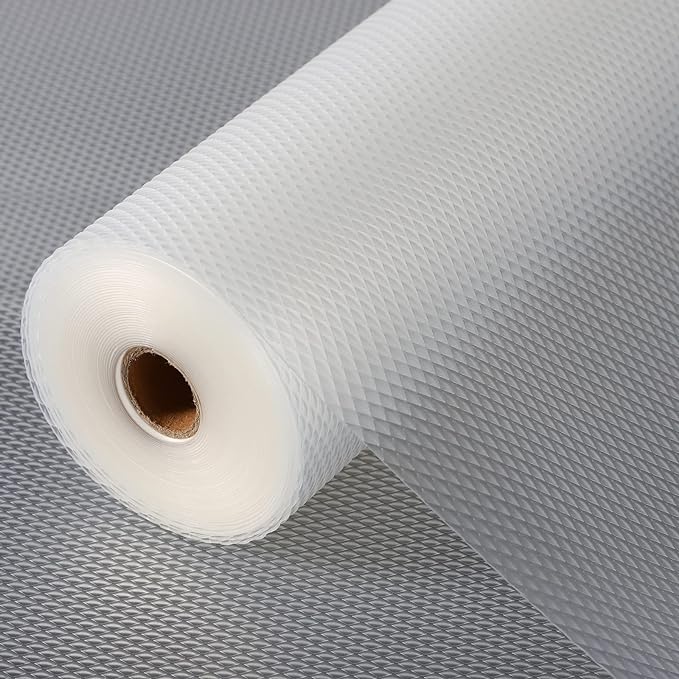 Anoak Shelf Liner Non-Slip Drawer Liner for Kitchen, Non Adhesive Cabinet Liner 12 Inch x 30 FT(360 Inch) Waterproof Refrigerator Liners for Kitchen Drawer, Bathroom Shelves Diamond Pattern Clear