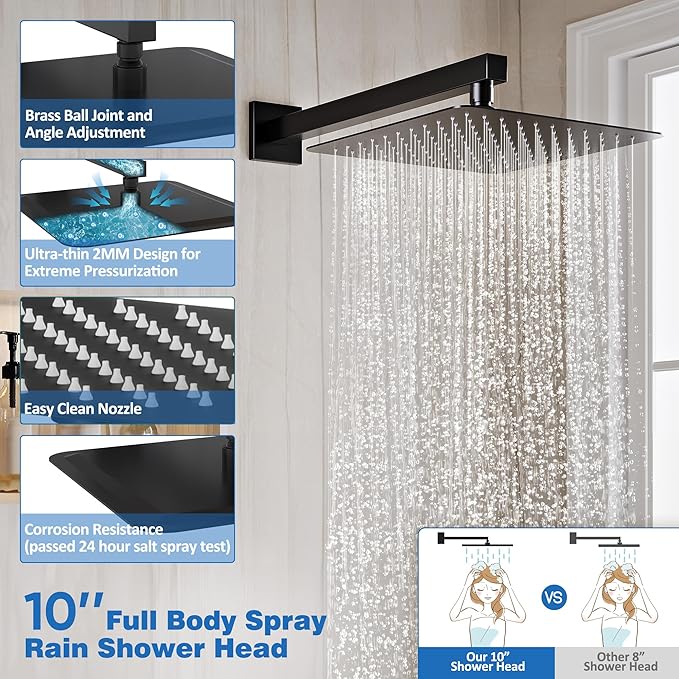 Shower System with Tub Spout, All Metal Tub Shower Faucet Set with 10'' Rain shower heads and handheld spray combo,Wall Mounted Tub Shower Systems with Valve and Trim Kit, Matte Black
