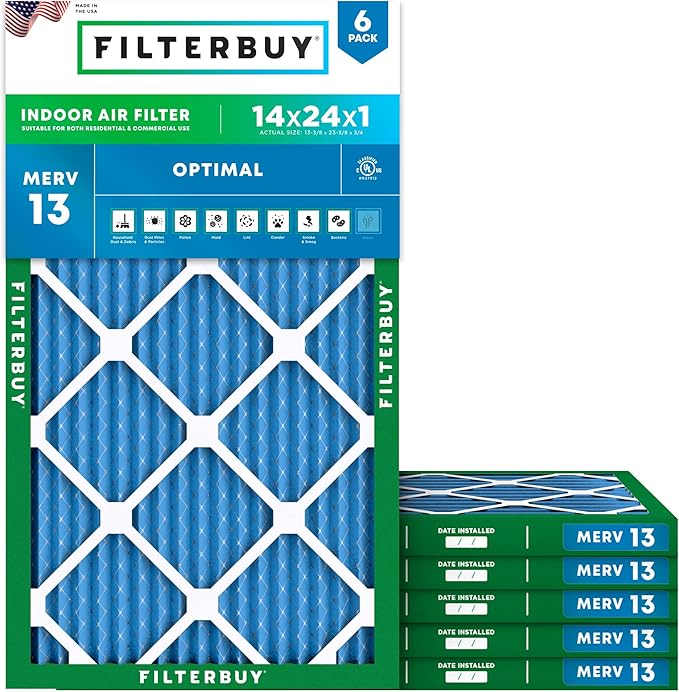 Filterbuy 14x24x1 Air Filter MERV 13 Optimal Smoke & Allergy Defense, by Filterbuy