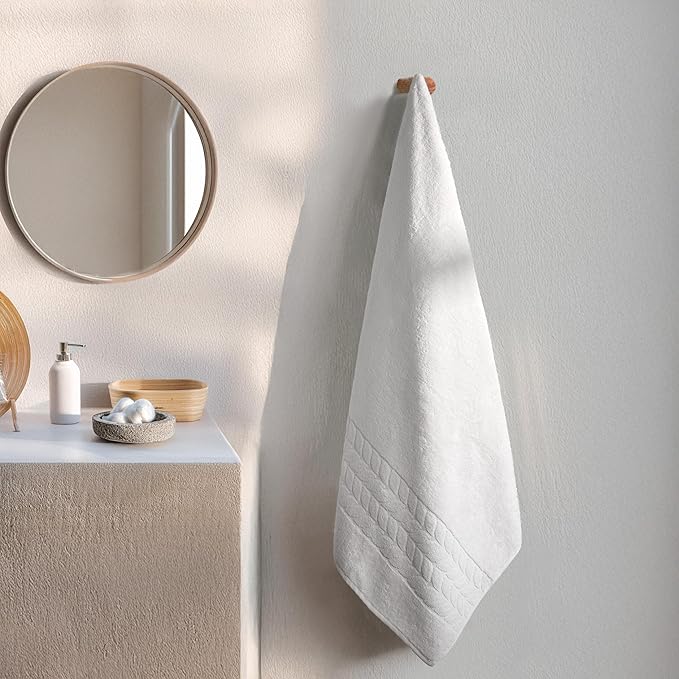 BAGNO MILANO Organic Turkish Cotton Bath Towels, Luxury Jacquard Collection, Certified Organic Highly Absorbent, Soft-Plush Towel Set (White, 4 Pcs Hand Towel Set)