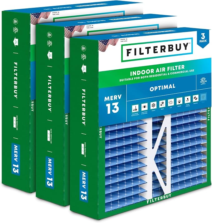 Filterbuy 20x20x5 Air Filter MERV 13 Optimal Smoke & Allergy Defense, Pleated by Filterbuy