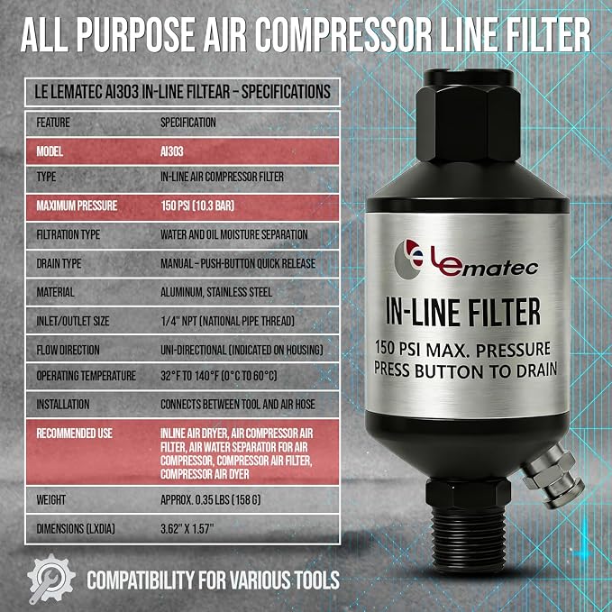 LE LEMATEC Air Compressor Water Separator - Image 7