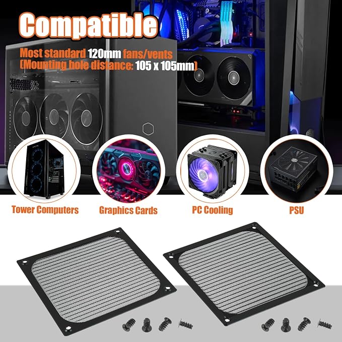 4Pack 120 x 120mm Computer Fan Filter Grills Dust Mesh Magnetic Frame PC Case - Image 7
