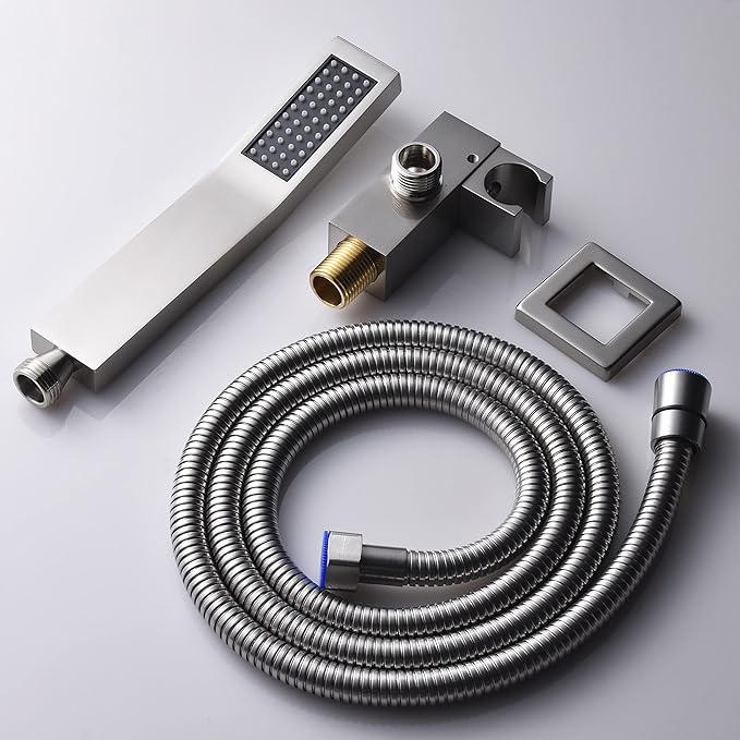 Brushed Nickel Solid Brass Shower Wand High Pressure Handheld Shower Head Detachable with 59inch Stainless Steel Shower Hose and Adjustable Bracket Set