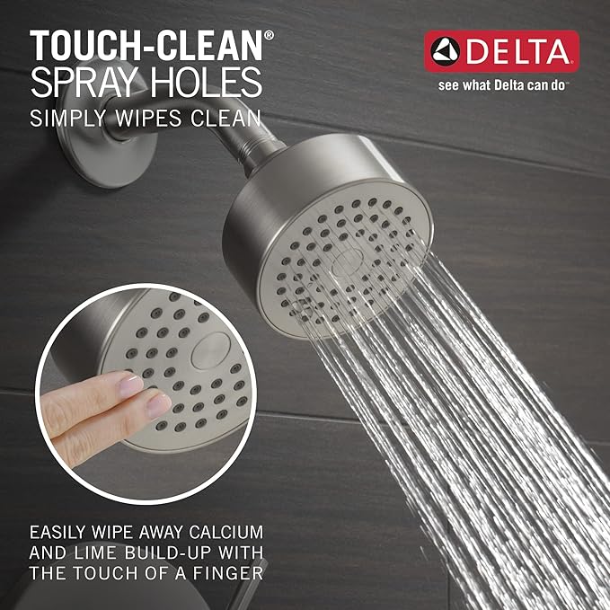 Delta Faucet Modern Brushed Nickel Tub and Shower Trim Kit, Shower Faucet with Single-Spray Touch-Clean Shower Head, Stainless T14459-SS-PP (Valve Not Included)