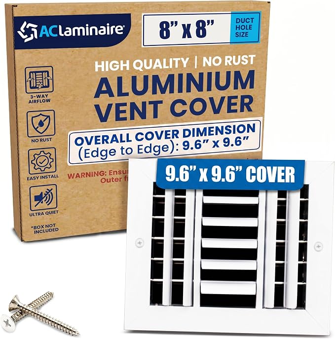 8x8 Aluminum 3-Way Air Vent Cover Wall or Ceiling HVAC Register Multi-Shutter by ACLAMINAIRE