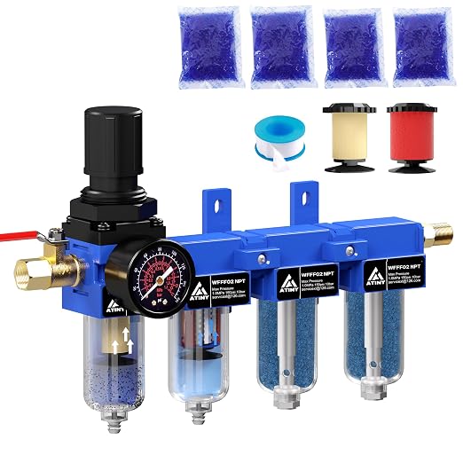 1/4'' NPT Compressed Air Dryer, 4 Stage Air Drying System, Brass Filter by ATINY