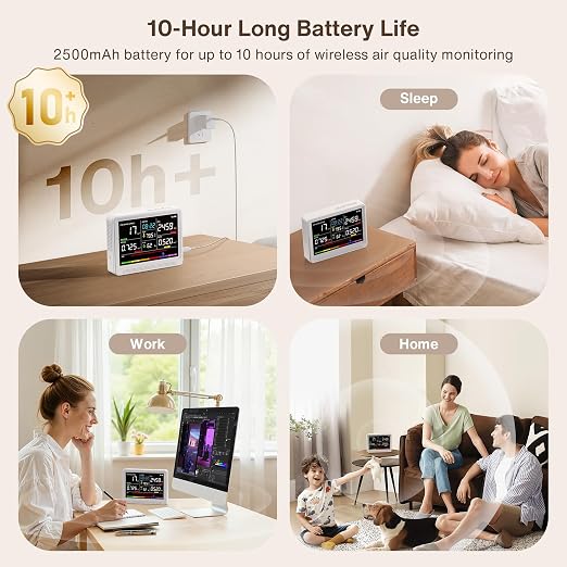 Professional 16 in 1 Air Quality Monitor Indoor 10h Battery & Real-Time Display - Image 2