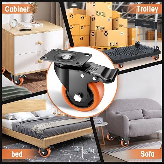 Casters, Top Plate Swivel Wheels, Casters Set of 4, Locking Casters - Image 6