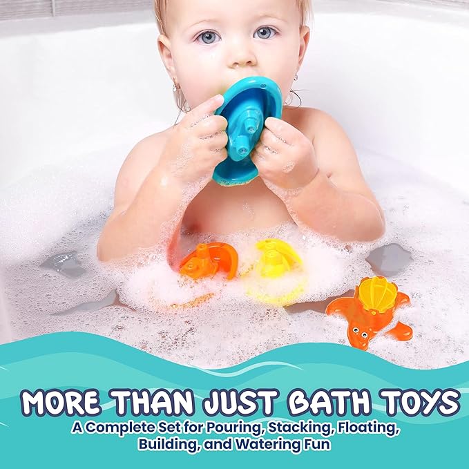Water Time Buddies – 11pcs Toddler Water Toy Set with Watering Can, Boats, Toy Animals, Stacking Cups & Buckets, Toddler Bath Toys for 1+, Kids Pool Toys & Indoor Accessories for Water Play