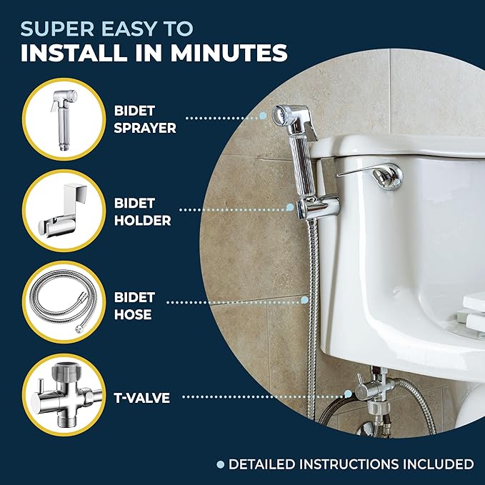 HammerHead Showers Solid Metal Handheld Bidet Sprayer for Toilet, Handheld Bidet Attachment with 59-Inch Hose and Leak-Proof T-Valve, Jet Spray for Toilet, Muslim Shower, Chrome