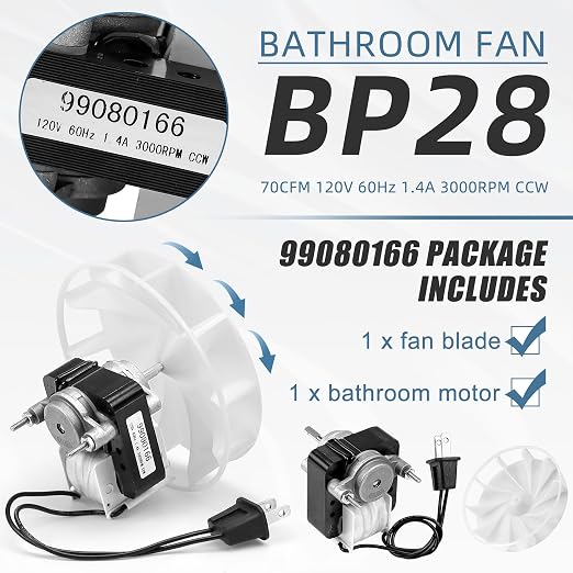 S99080166 BP28 Bathroom Vent Bath Fan Motor Kit Replacement YJF6178 Fit - Image 2