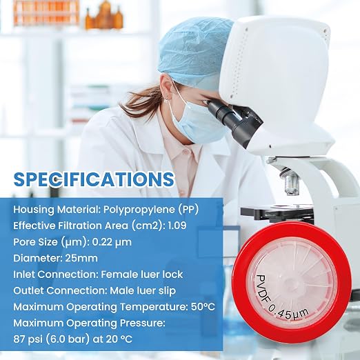 PVDF Membrane Syringe Filter 25mm Diameter 0.45um Pore Size Syringe Lab Filter - Image 2