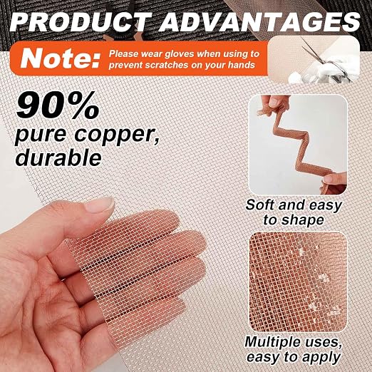 Zonon 90% Pure Copper Mesh Screen 36 Inch x 5 ft, 16x16 Mesh Copper Roll Wire - Image 3