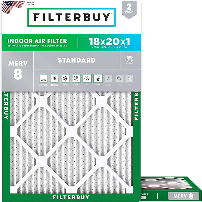 Filterbuy 18x20x1 Air Filter MERV 8 Essential Dust & Allergy Defense, by Filterbuy