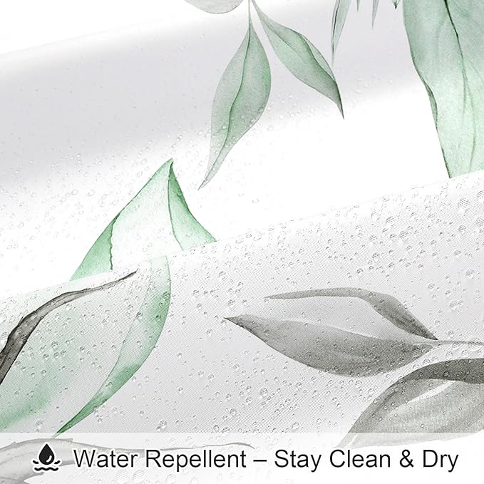 Long Boho Watercolor Floral Shower Curtain 72 x 78, Green and Grey Ink Painting Style Flower Shower Curtains for Chic Elegant Bathroom, Artistic 78 Inch Long Fabric Shower Curtain