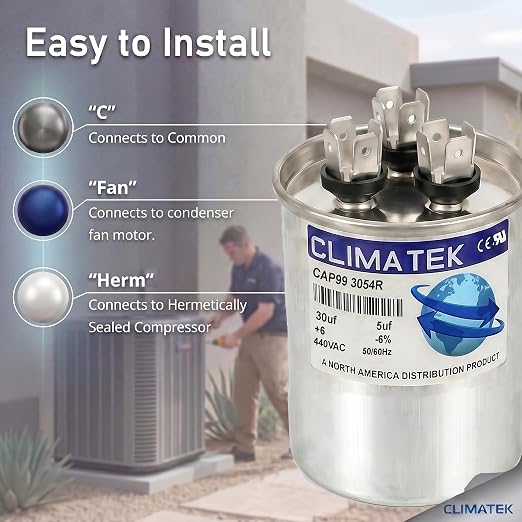 ClimaTek 30 + 5 MFD 370/440 Volt Dual Run Capacitor CAP99-3054R | 30/5 VAC | - Image 3