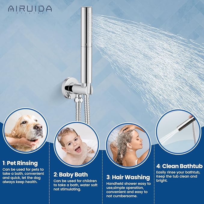 Airuida Shower Fixtures 2 Functions Shower Faucet Set Wall Mounted for Bathroom High Pressure Brass Handheld Shower with Rough-in Valve Round Rainfall 12 Inch Shower Head Chrome Polish