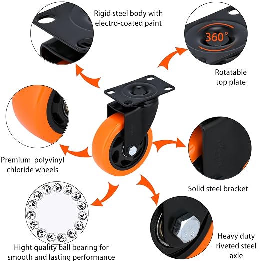 YOOGAA 4" Heavy Duty Caster Swivel Caster Wheels No Noise 360 Degree Rotation - Image 2
