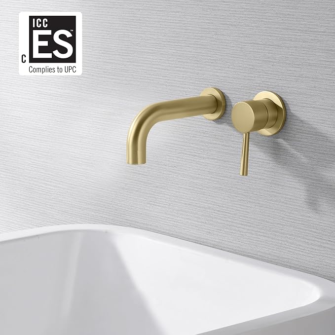 SUMERAIN Wall Mount Bathtub Faucet Tub Filler with Valve, Brushed Gold Single Handle