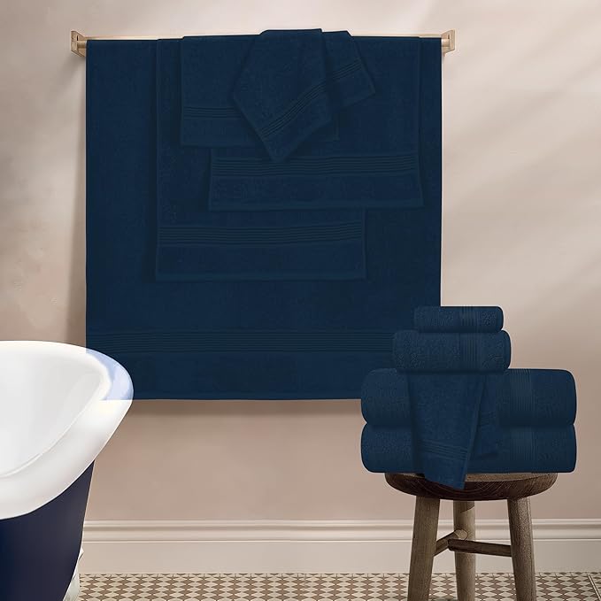 Belizzi Home 100% Cotton Towel Set, Contains 6 Soft Bath Towel, 6 Hand Towel, 12 Wash Cloth - Compact Absorbent Lightweight & Quickdry Towels for Bathroom - 24 Piece Bathroom Towel Set - Mineral Blue